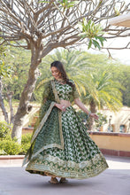 Load image into Gallery viewer, Designer Dyeable Viscose Jacquard Green Lehenga Choli &amp; Dupatta Set with Sequins Embroidery ClothsVilla