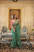 Load image into Gallery viewer, Elegant Gold Coin Green Saree with Arko Cut Work Border and Viscose Jacquard Blouse ClothsVilla