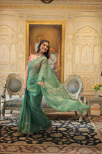 Load image into Gallery viewer, Elegant Gold Coin Green Saree with Arko Cut Work Border and Viscose Jacquard Blouse ClothsVilla