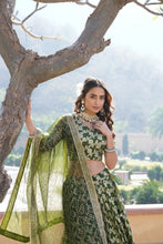 Load image into Gallery viewer, Designer Dyeable Viscose Jacquard Green Lehenga Choli &amp; Dupatta Set with Sequins Embroidery ClothsVilla