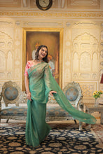 Load image into Gallery viewer, Elegant Gold Coin Green Saree with Arko Cut Work Border and Viscose Jacquard Blouse ClothsVilla