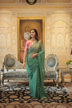 Load image into Gallery viewer, Elegant Gold Coin Green Saree with Arko Cut Work Border and Viscose Jacquard Blouse ClothsVilla