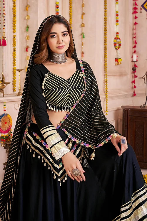 Black Chaniya Choli with Gamthi Lace for Navratri Clothsvilla