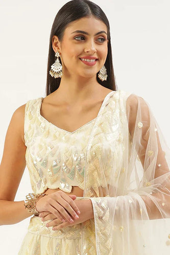 Yellow Soft Net Lehenga Choli with Thread Embroidery Clothsvilla