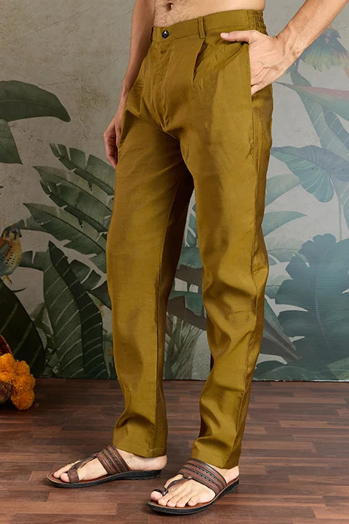 Golden Olive Open Koti Style Kurta Pajama Set for Men Clothsvilla