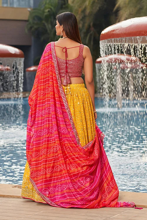 Latest Wedding Collection For Bridal Wear Lehenga Choli Yellow-Pink Clothsvilla