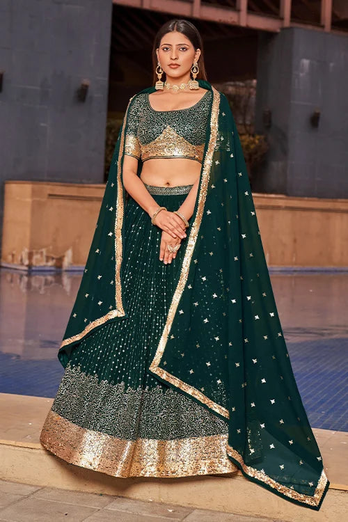 Stunning Green Bridal Lehenga Choli with Dupatta Clothsvilla