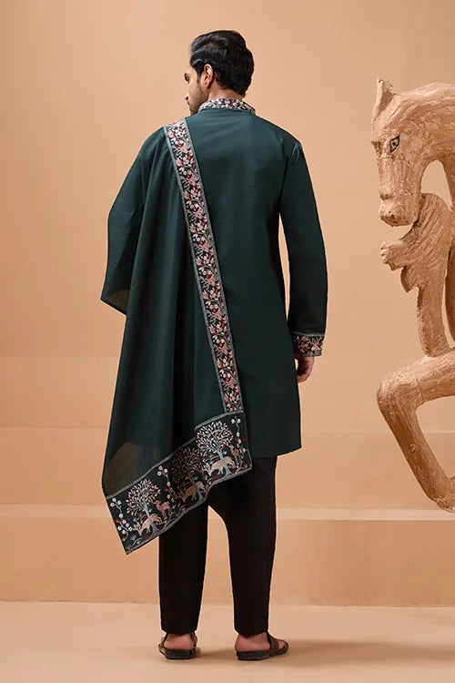 Perfect Green Festival Special Kurta with Dupatta for Mens Clothsvilla