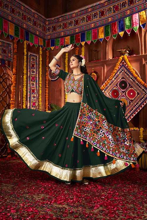 Beautiful Green Mirror Work Chaniya Choli for Navratri Clothsvilla
