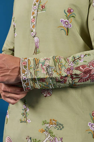 Traditional Pista Green Embroidered Kurta for Men Clothsvilla