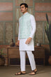Load image into Gallery viewer, Wedding White Kurta Pajama with Green Koti Style Clothsvilla