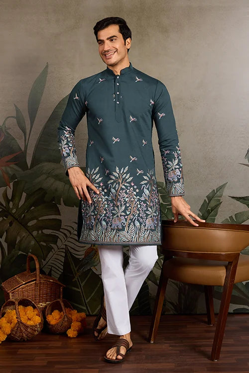 Wedding Special Elegant Festive Green Kurta for Men Clothsvilla