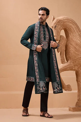 Perfect Green Festival Special Kurta with Dupatta for Mens Clothsvilla