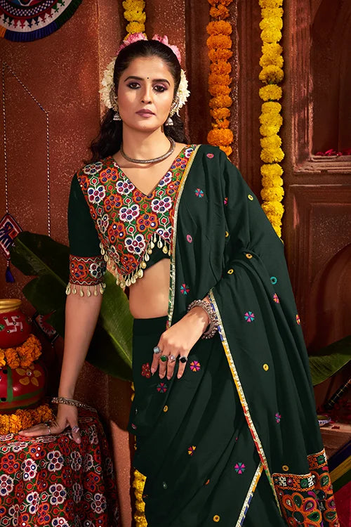 Beautiful Green Mirror Work Chaniya Choli for Navratri Clothsvilla