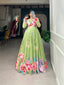Parrot Green Color Tussar Silk Ready to Wear Gown with Delicate Floral Print ClothsVilla