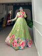 Load image into Gallery viewer, Parrot Green Color Tussar Silk Ready to Wear Gown with Delicate Floral Print ClothsVilla