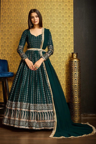 Georgette Embroidery Gown In Green Colour - GW1780577