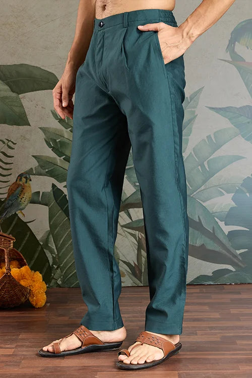 Traditional Green Kurta Pajama with Stylish Open Jacket Clothsvilla