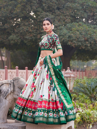 Green Dola Silk Lehenga Choli with Floral & Patola Print ClothsVilla