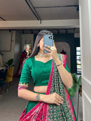 Green Color Printed Tussar Silk Lehenga Choli ClothsVilla