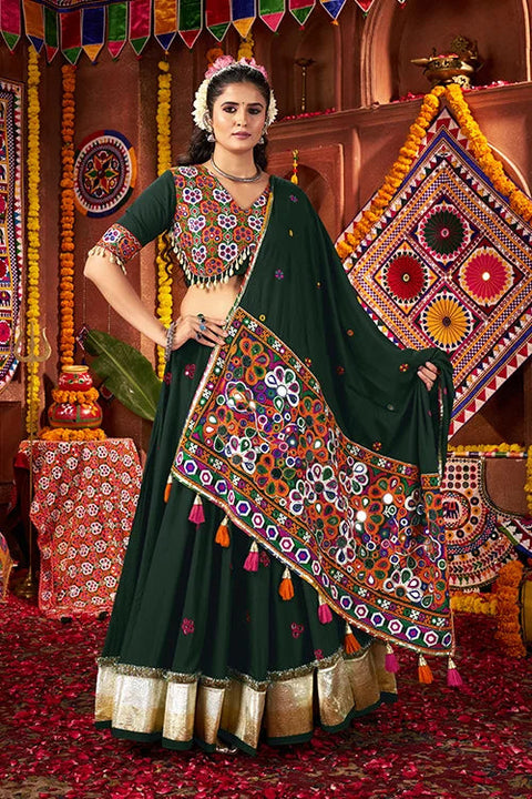 Beautiful Green Mirror Work Chaniya Choli for Navratri Clothsvilla Main image