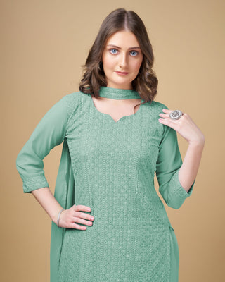 Stunning Faux Georgette Sharara Kurti Dupatta Set - Embroidered Elegance ClothsVilla