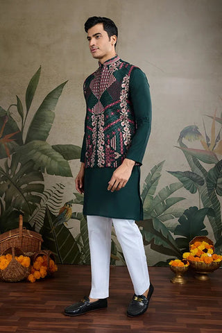 Indian ethnic wear Designer Green Kurta Koti Jacket Clothsvilla