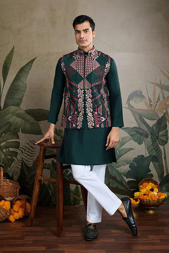 Indian ethnic wear Designer Green Kurta Koti Jacket Clothsvilla