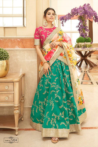 Green-White Thread Sequins With Embroidery Work Lehenga Choli With Dupatta Clothsvilla