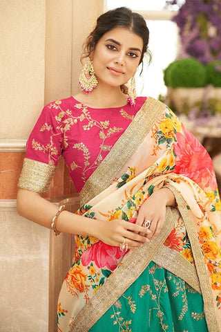 Green-White Thread Sequins With Embroidery Work Lehenga Choli With Dupatta Clothsvilla