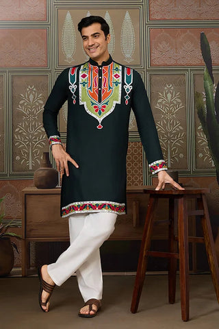 Green Embroidered Festival Wear Kurta for Men Clothsvilla