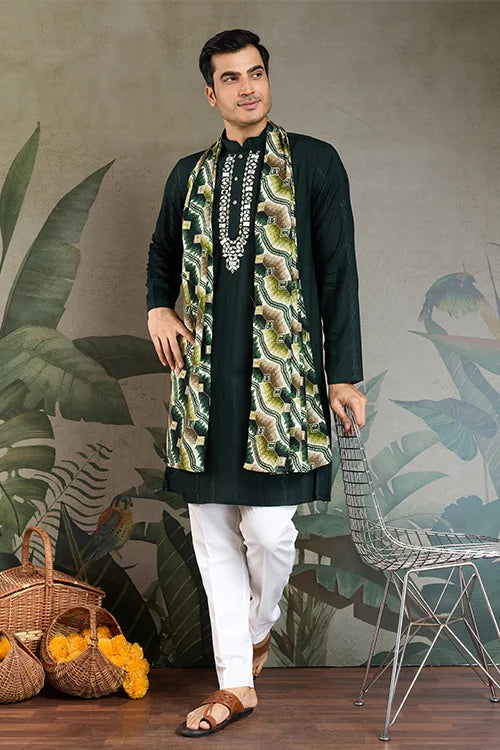 Traditional Green Kurta with Dupatta for Mens Wear Clothsvilla