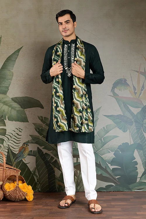 Traditional Green Kurta with Dupatta for Mens Wear Clothsvilla