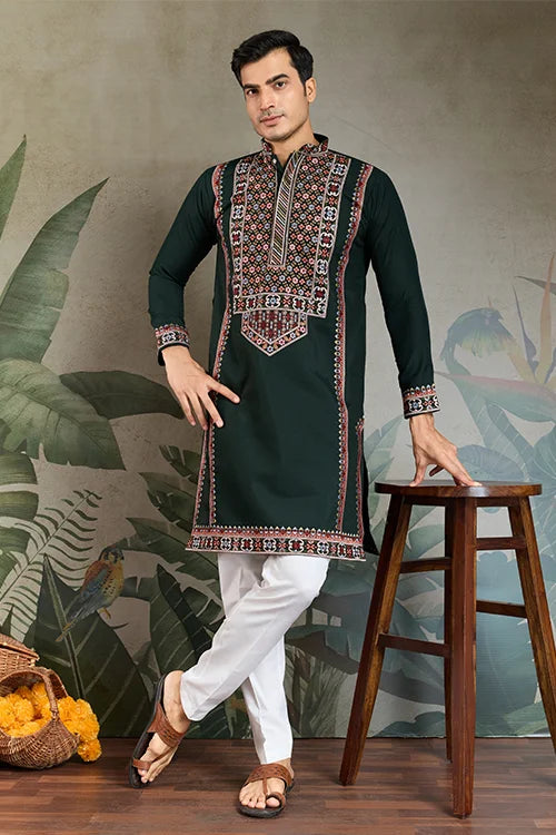 Party & Wedding Green Viscose Silk Kurta for Men Clothsvilla