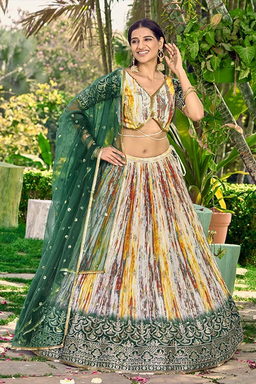 Green Chinon Zari Sequins Embroidered Work Lehenga Choli Clothsvilla