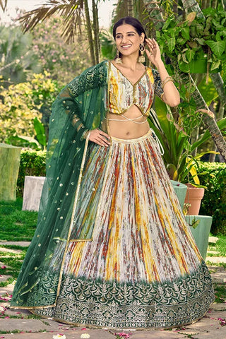 Green Chinon Zari Sequins Embroidered Work Lehenga Choli Clothsvilla