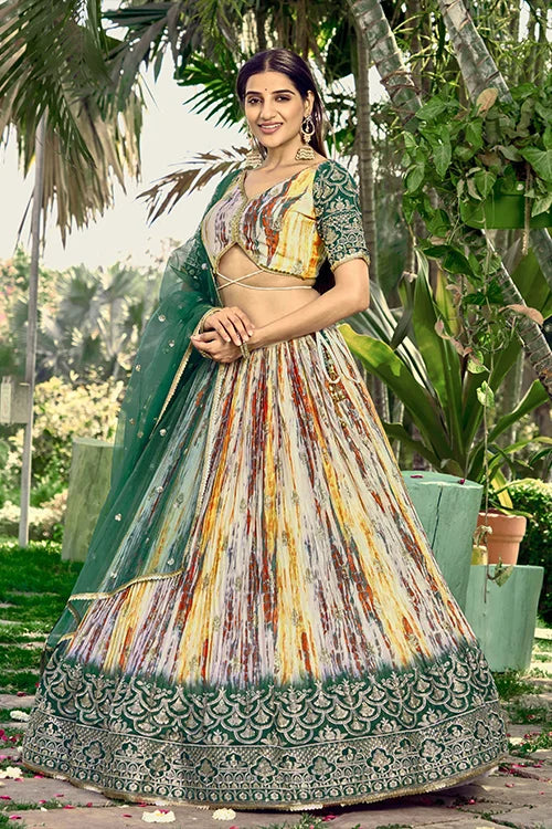 Green Chinon Zari Sequins Embroidered Work Lehenga Choli Clothsvilla