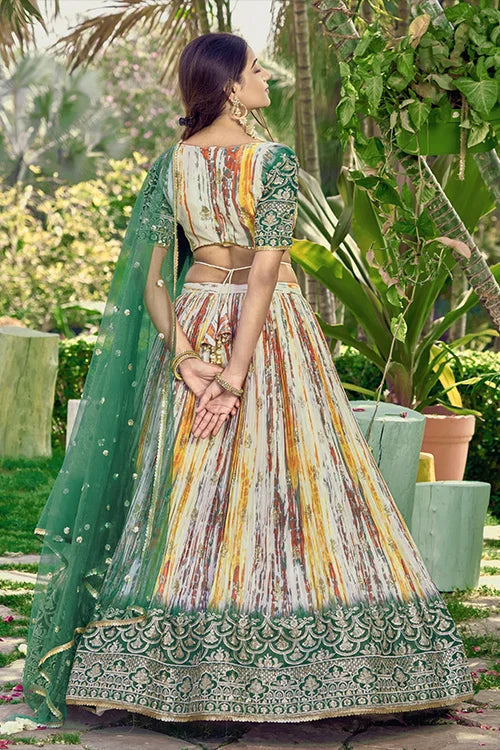 Green Chinon Zari Sequins Embroidered Work Lehenga Choli Clothsvilla