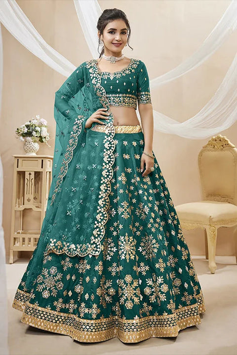 Green Color Art Silk Sequins with Zari Heavy Embroidered Lehenga Choli with Dupatta Clothsvilla Main image