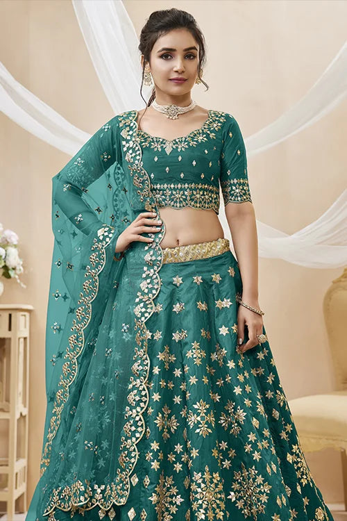 Green Color Art Silk Sequins with Zari Heavy Embroidered Lehenga Choli with Dupatta Clothsvilla