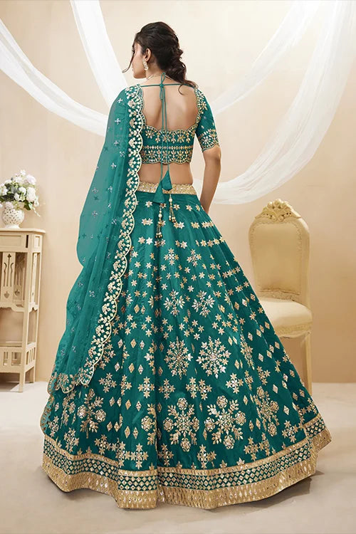 Green Color Art Silk Sequins with Zari Heavy Embroidered Lehenga Choli with Dupatta Clothsvilla