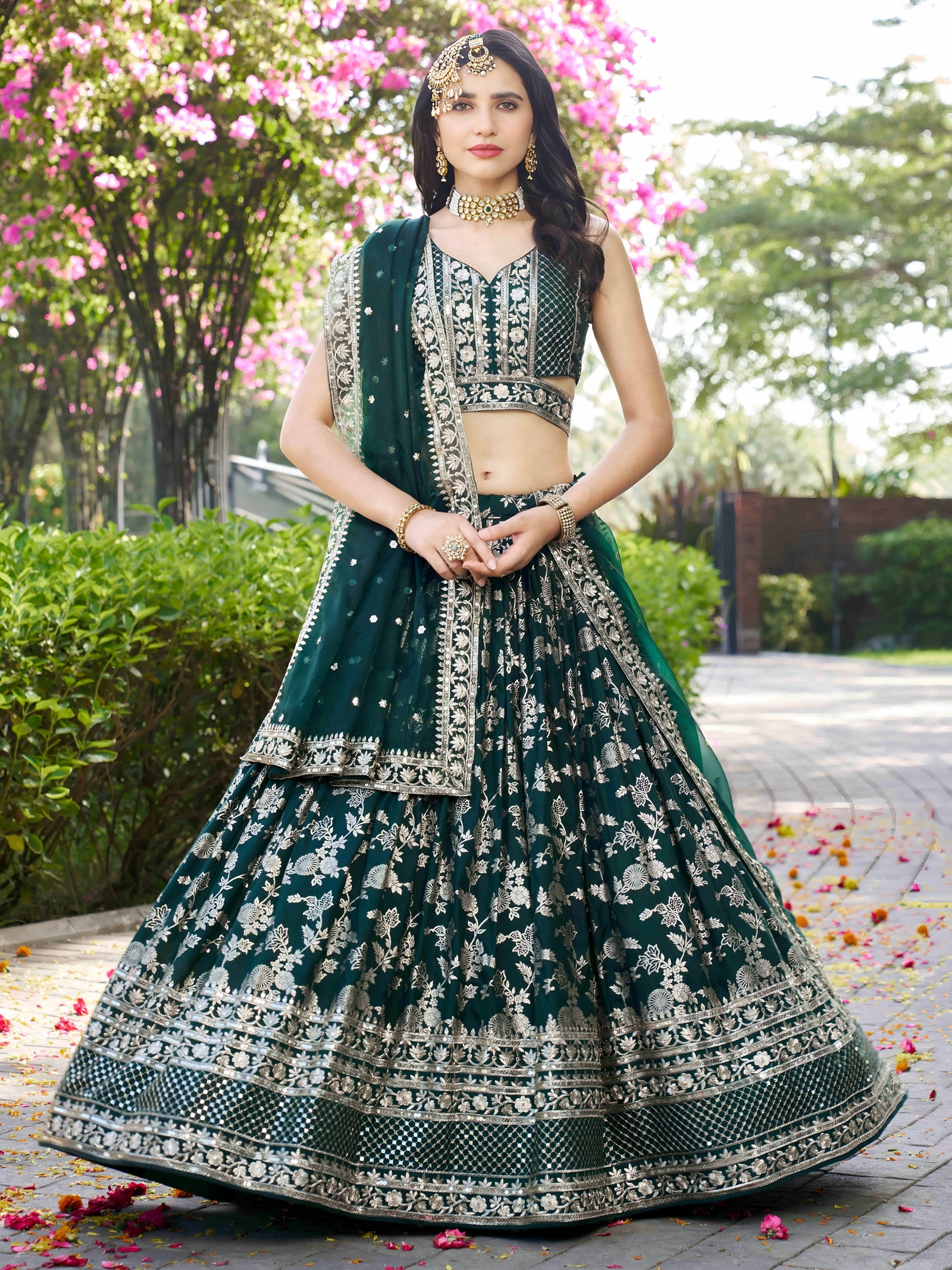 Green Dola Silk Jacquard Embroidered Lehenga Choli Clothsvilla