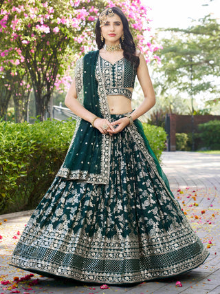 Green Dola Silk Jacquard Embroidered Lehenga Choli Clothsvilla