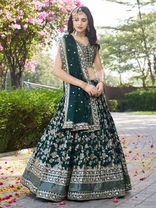 Green Dola Silk Jacquard Embroidered Lehenga Choli Clothsvilla