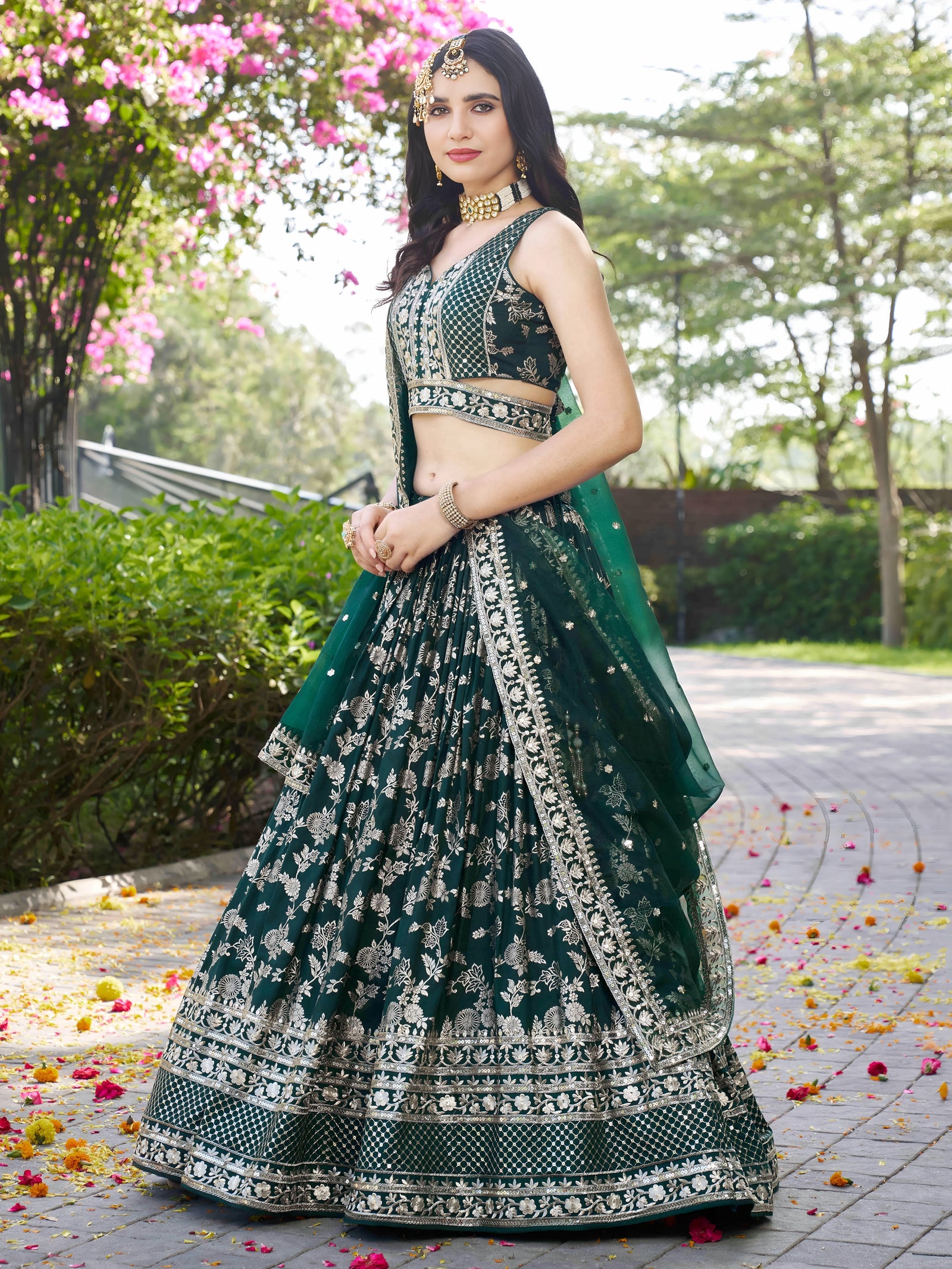 Green Dola Silk Jacquard Embroidered Lehenga Choli Clothsvilla