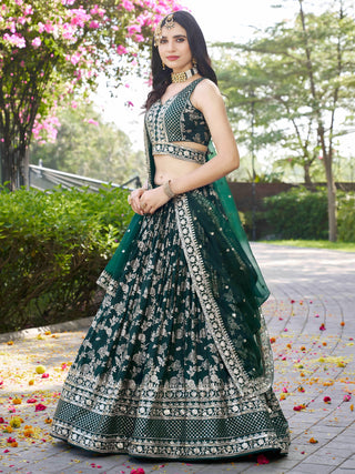 Green Dola Silk Jacquard Embroidered Lehenga Choli Clothsvilla