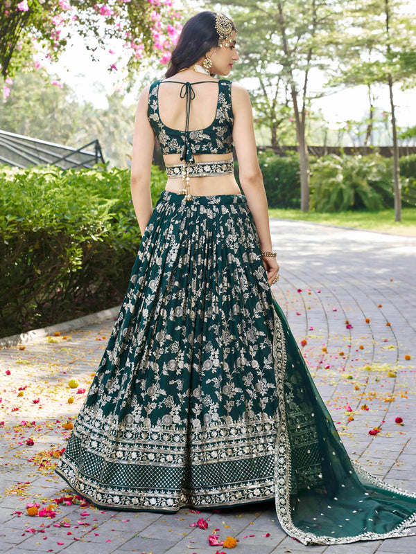Green Dola Silk Jacquard Embroidered Lehenga Choli Clothsvilla