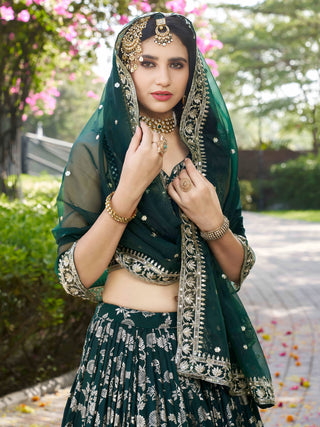 Green Dola Silk Jacquard Embroidered Lehenga Choli Clothsvilla