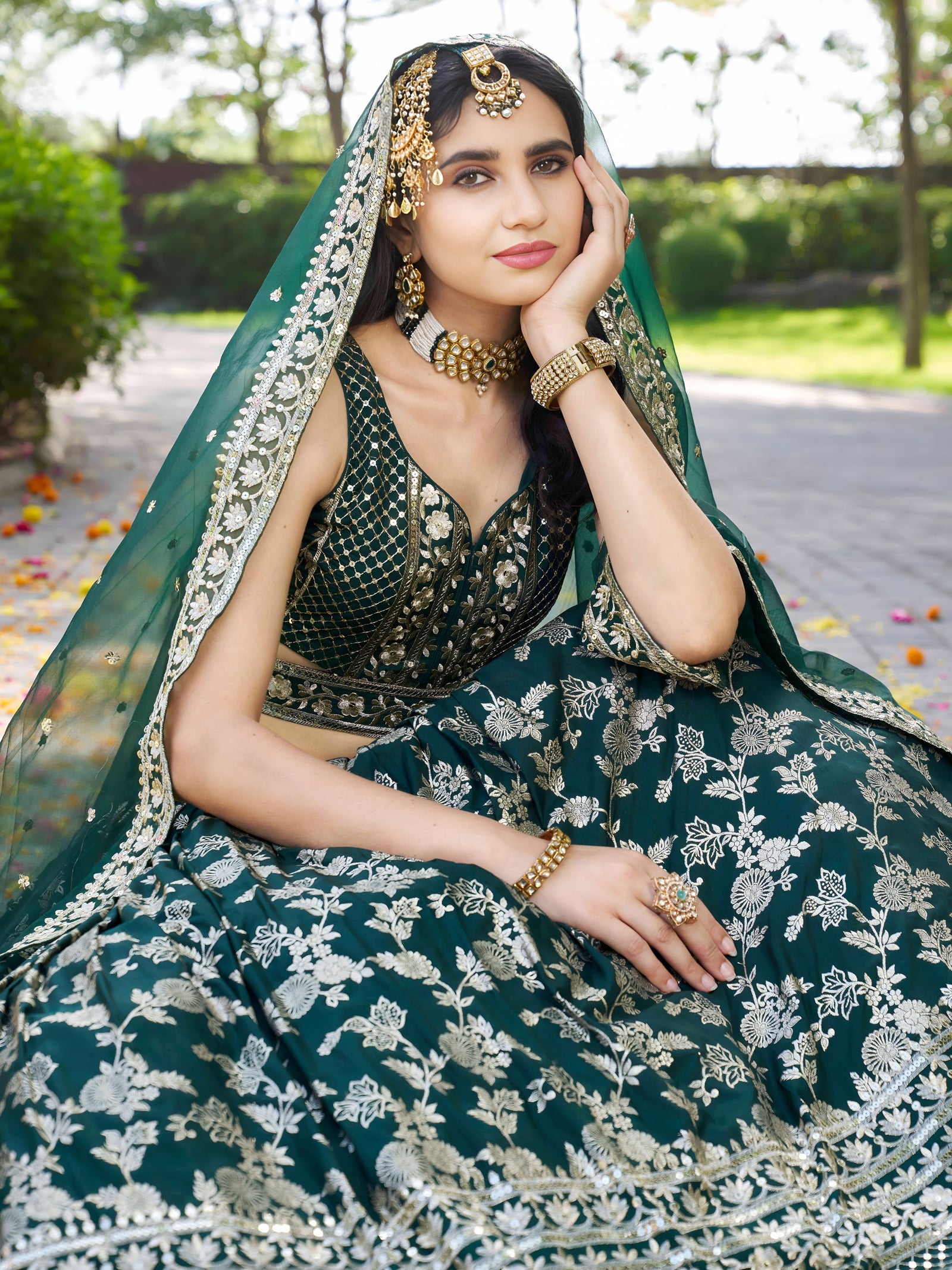 Green Dola Silk Jacquard Embroidered Lehenga Choli Clothsvilla
