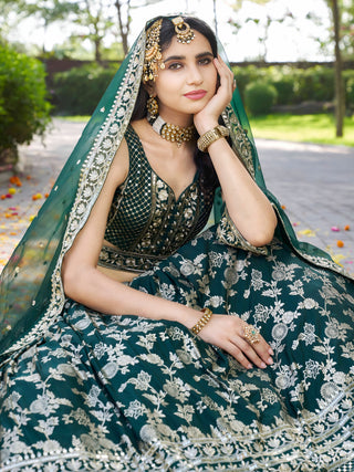 Green Dola Silk Jacquard Embroidered Lehenga Choli Clothsvilla